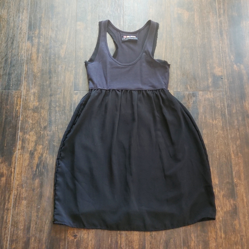 TALIA Peru racerback frayed edge dress Small black chiffon overlay mini